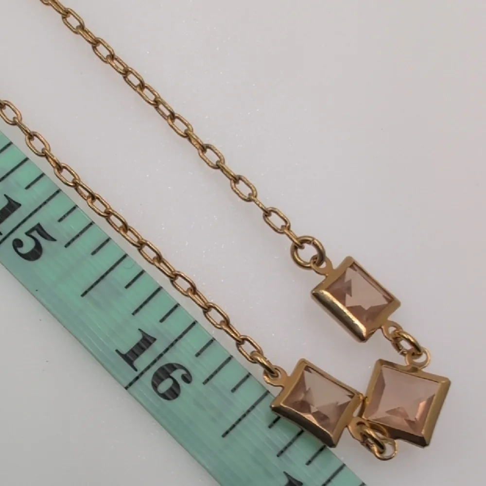 J. Crew Gold Tone & Peach/Champagne Square Crystal Station Necklace 33